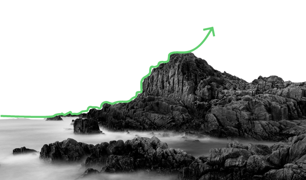 flêche croissance verte sur un rocher